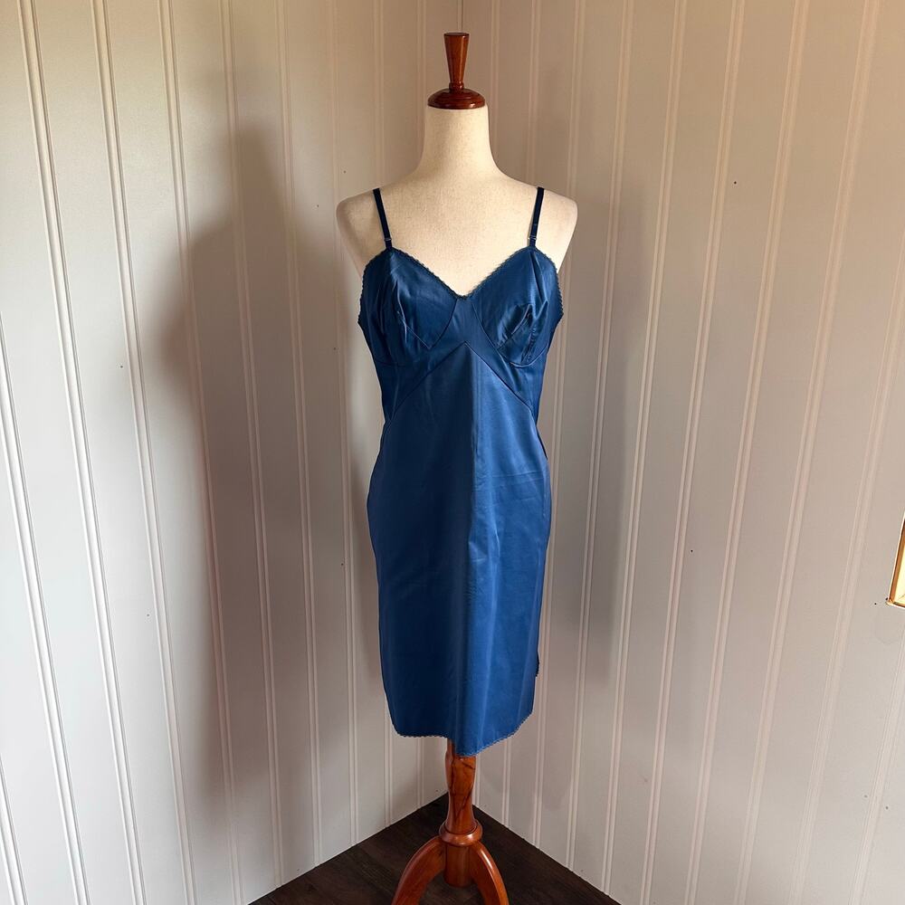 Vintage 60s Blue Midi Slip Dress M